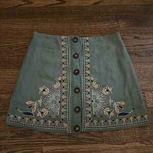 Francesca’s Mini Embroidered Green Skirt